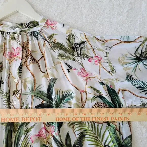 H&M Blouse Womens Sz 12 Cheetah Jungle Print Floral Novelty Long Sleeve - Picture 9 of 10